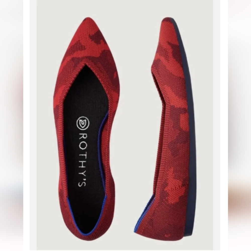 ROTHY'S RED Camo  Inspired Print Textile Flats Size 7